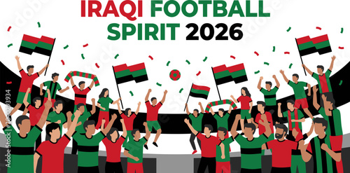 Foto Iraqi football fans celebrating with flags and confetti  sport event illustratio