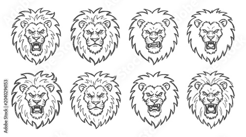 Bilde på lerret Set of Fierce Lion Head Emblems - Roaring, Angry, Majestic Wildlife Graphics