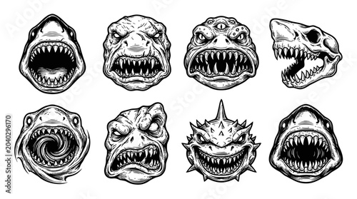 Photos Fierce Monster Faces Collection: Sharks, Skulls, and Creatures
