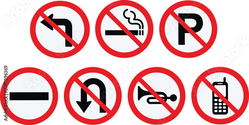 Photos Prohibition and restriction signs set including no smoking no parking no entry a