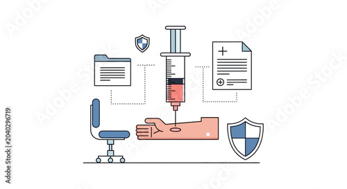 Quadro su tela Medical vaccination concept with syringe injecting vaccine into an arm line art