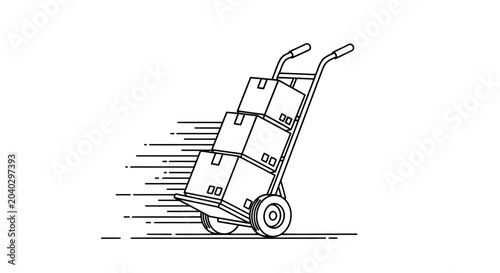 Illustration of a handtruck with stacked boxes ready for moving, shipment, and delivery in an industrial setting.