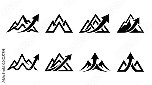 Foto Mountain Peak Growth Arrow Icons Set - Business Success and Finance Upward Trend