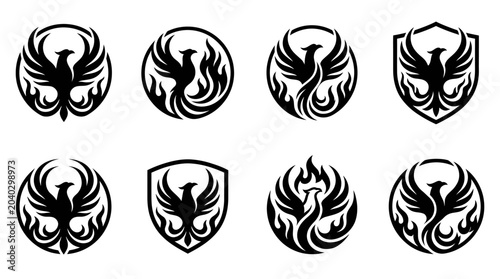 Obraz na plátně Phoenix Logo Set - Mythical Bird Icon Collection