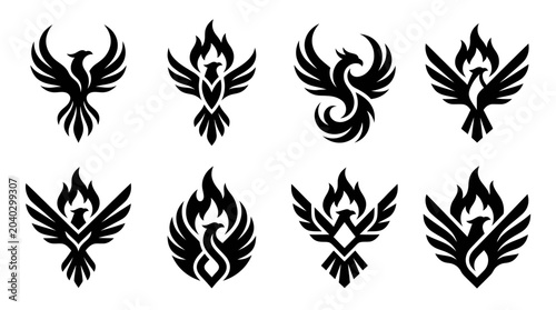 Fotografija Phoenix Emblem Collection: Fiery Bird Silhouettes for Mythical and Fantasy Desig