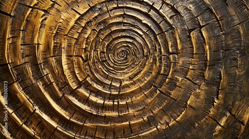 Abstract spiral pattern resembling tree rings in golden and black tones