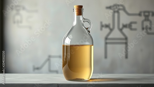 Glass carboy with pale golden liquid, craft beverage and fermentation concept.