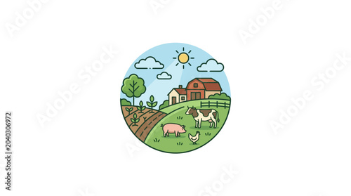 Foto Cows Grazing on Green Hill Farm.