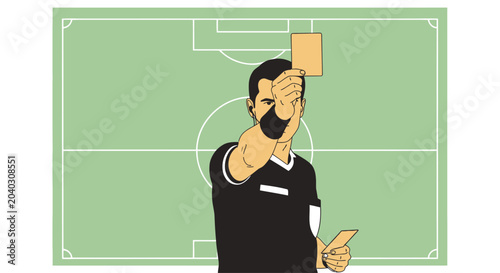 Cuadro en lienzo Soccer referee showing yellow card for foul play during match.