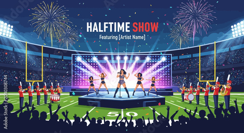 Slika na platnu Female performer singing and dancing on stage during a halftime show