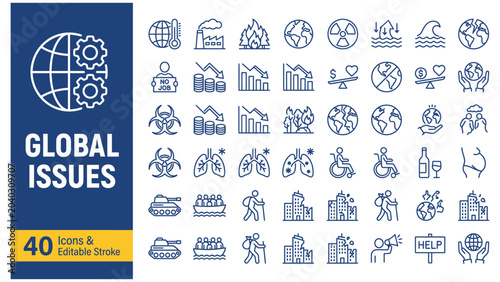 Tableau sur toile Global Issues web icons in line style