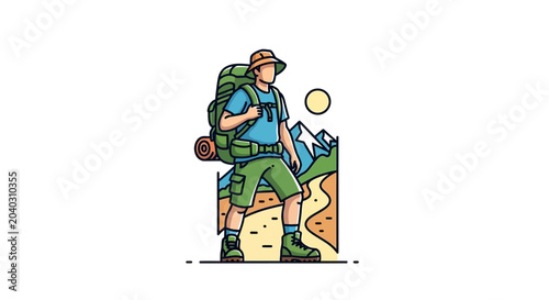 Photos Man wearing hiking backpack outdoors.
