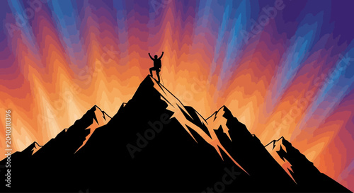 Slika na platnu Man standing on mountain peak triumphantly.