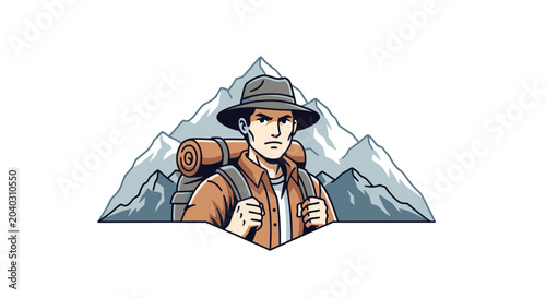 Bild auf Leinwand Man wearing hiking hat backpack.
