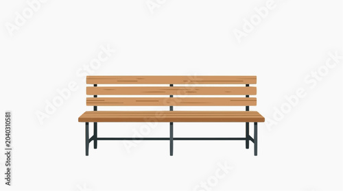 Wooden park bench: A simple, empty wooden park bench made of slats sits on a plain background, ready for anyone to take a seat.