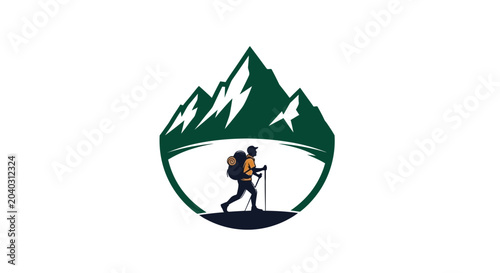 Фотография Hiker with backpack and trekking poles.
