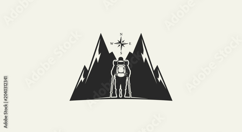 Tableau sur toile Hiker standing on mountain peak summit.