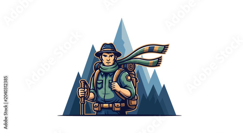 Photography Hiker with backpack and trekking poles.