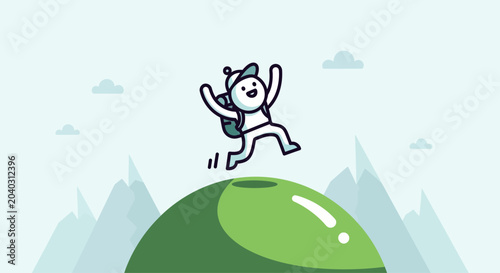 Bild auf Leinwand Bear jumping on green hill top.