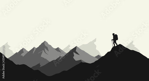 Bild auf Leinwand Person standing on mountain peak alone.