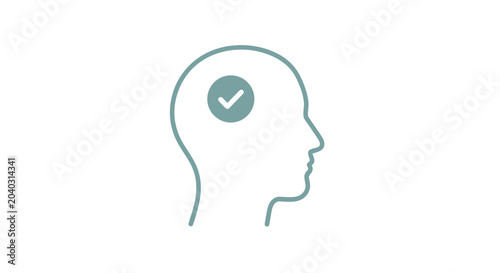Konstfotografi Minimalist human head outline with checkmark icon for mental health