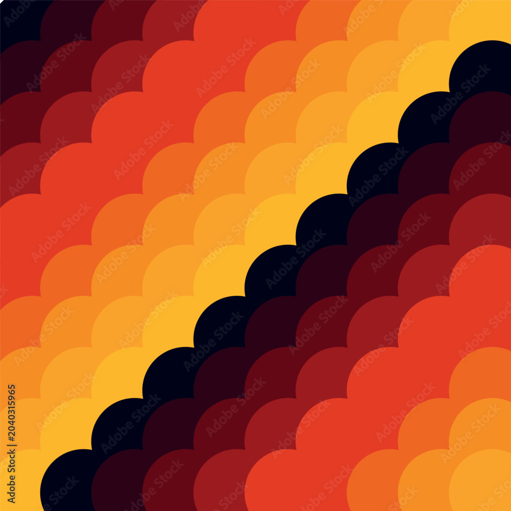 Obraz premium Seamless vector pattern illustration featuring an abstract geometric design of vibrant red and yellow circles on a colorful 3d retro texture backdrop