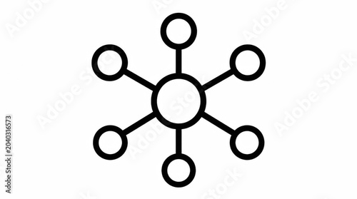 Minimalist network hub icon showing central node connected to six outer circles.