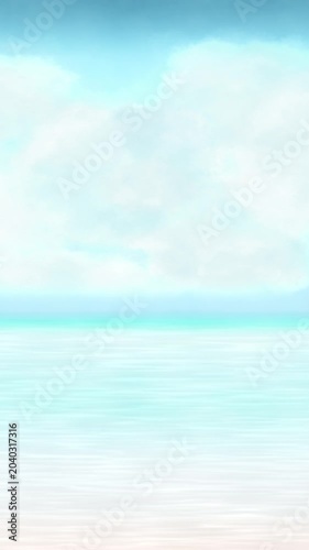 watercolor-style blue sky and sea. summer graphic background. A gently flowing looping video.（154）