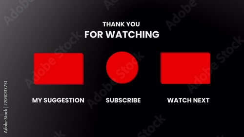 YouTube End Screen Outro Template featuring Red Subscribe Button and Video Placeholders on Sleek Minimalist Dark Background for Digital Content Creators Animation 4k video