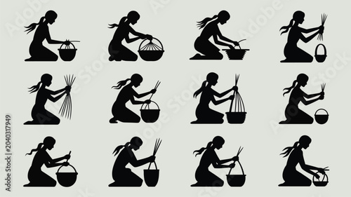 Принти на полотні Woman gathering herbs illustration.