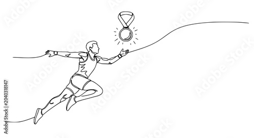 Принти на полотні Runner Reaching for Victory Medal, Continuous Line Art