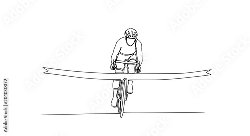 Cyclist Crossing Finish Line, One Line Drawing, Minimalist Sport Art