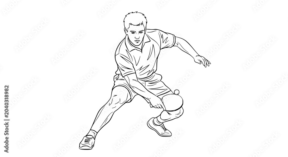 Fototapeta premium Table Tennis Player Action Shot - Dynamic Sketch of Man Playing Ping Pong