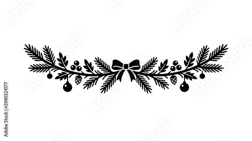 Fotografía Christmas garland decorated with festive ornaments and pine cones forms a symmetrical holiday border design