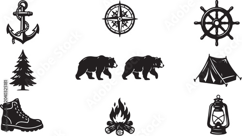 Outdoor Adventure Icons and Symbols for Travelers