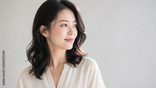 Elegant Japanese Beauty Portrait With Natural Skincare Glow
