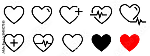 Bild auf Leinwand Heart Vector Icon with ECG Pulse Line, Medical Cardiogram Logo in Modern Minimal Linear Style Isolated on Transparent Background