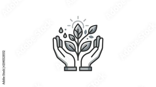 Bild auf Leinwand Cupped hands nurturing a growing sprout with sun.