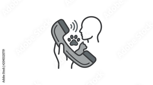 Telehealth veterinary service phone icon with dog paw.
