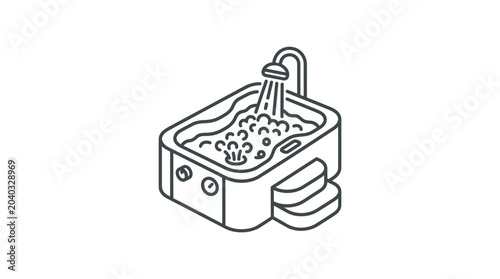 Konstfotografi Outdoor hot tub with bubbles and shower head icon.