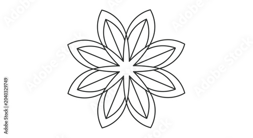 Foto Simple black line drawing of an eight-pointed star or flower shape on white