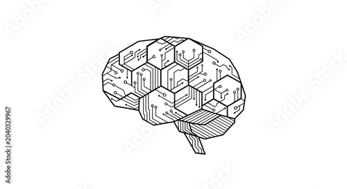 Abstract brain made of hexagonal circuit board lines