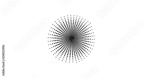 Black dots form a radiating spiral pattern on a white background