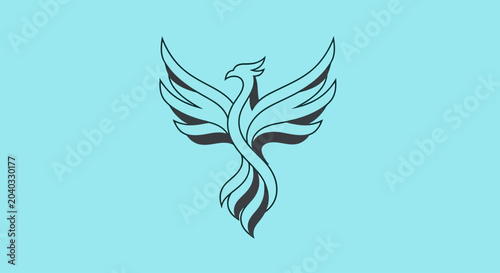 Fotografie Elegant black phoenix silhouette with stylized wings and tail