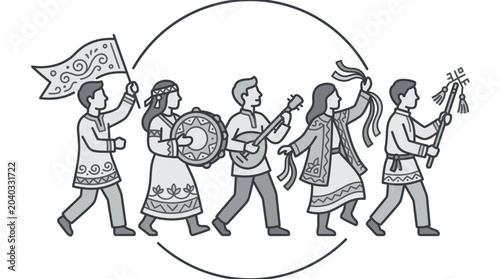 Tablou pe pânză Traditional cultural parade line art illustration.