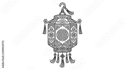 Foto Ornate traditional Chinese lantern line art illustration.