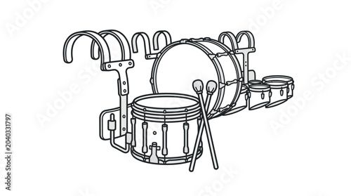 Quadro su tela Detailed line art of marching band drums with harness.