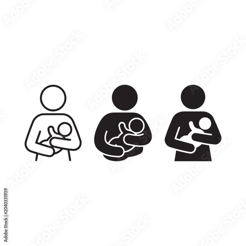Fotografie Breastfeeding Pictograms Black Silhouette Icons On White Background