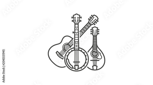 Fotografie Collection of folk string musical instruments line art.