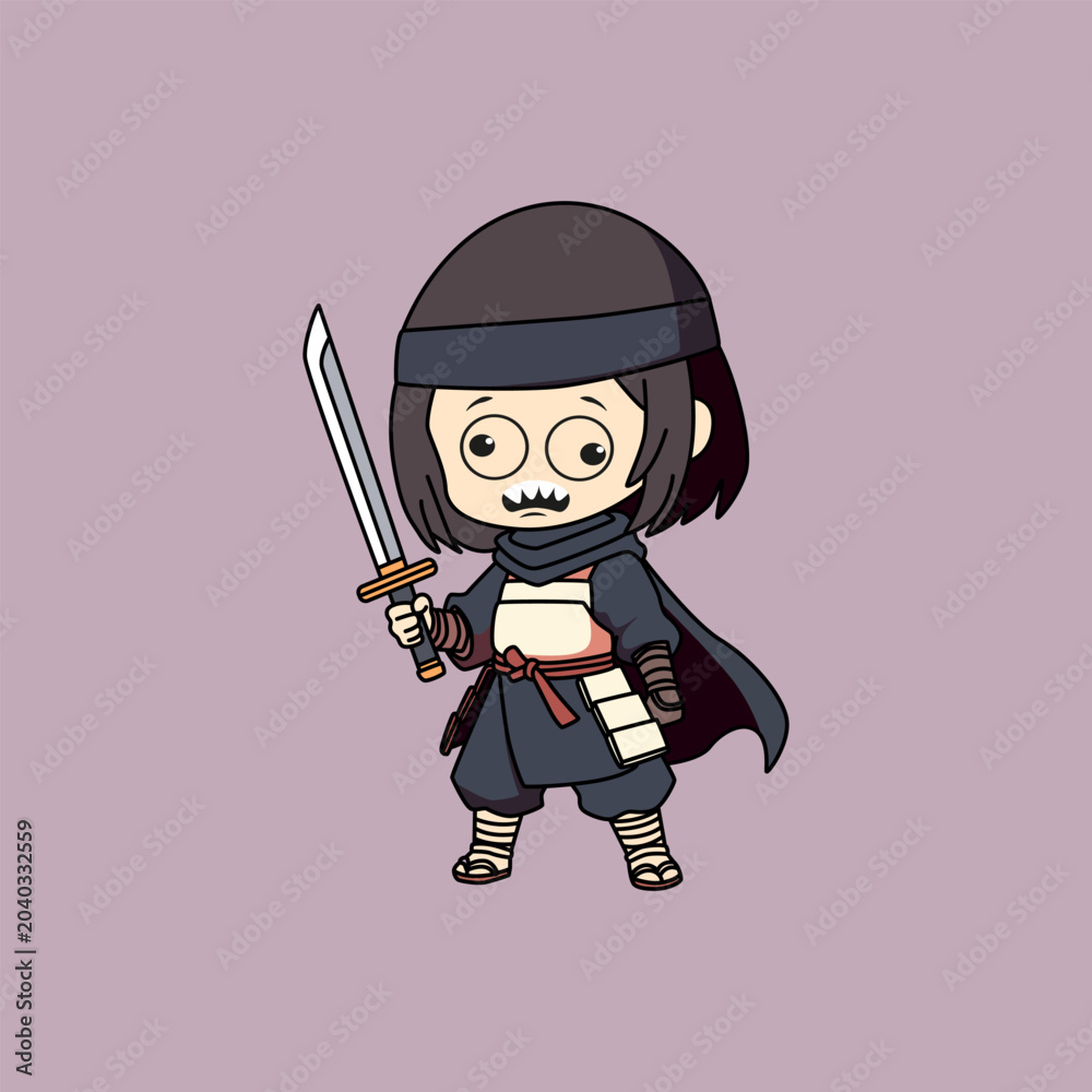 Obraz premium Chibi Ninja Character with Katana Illustration